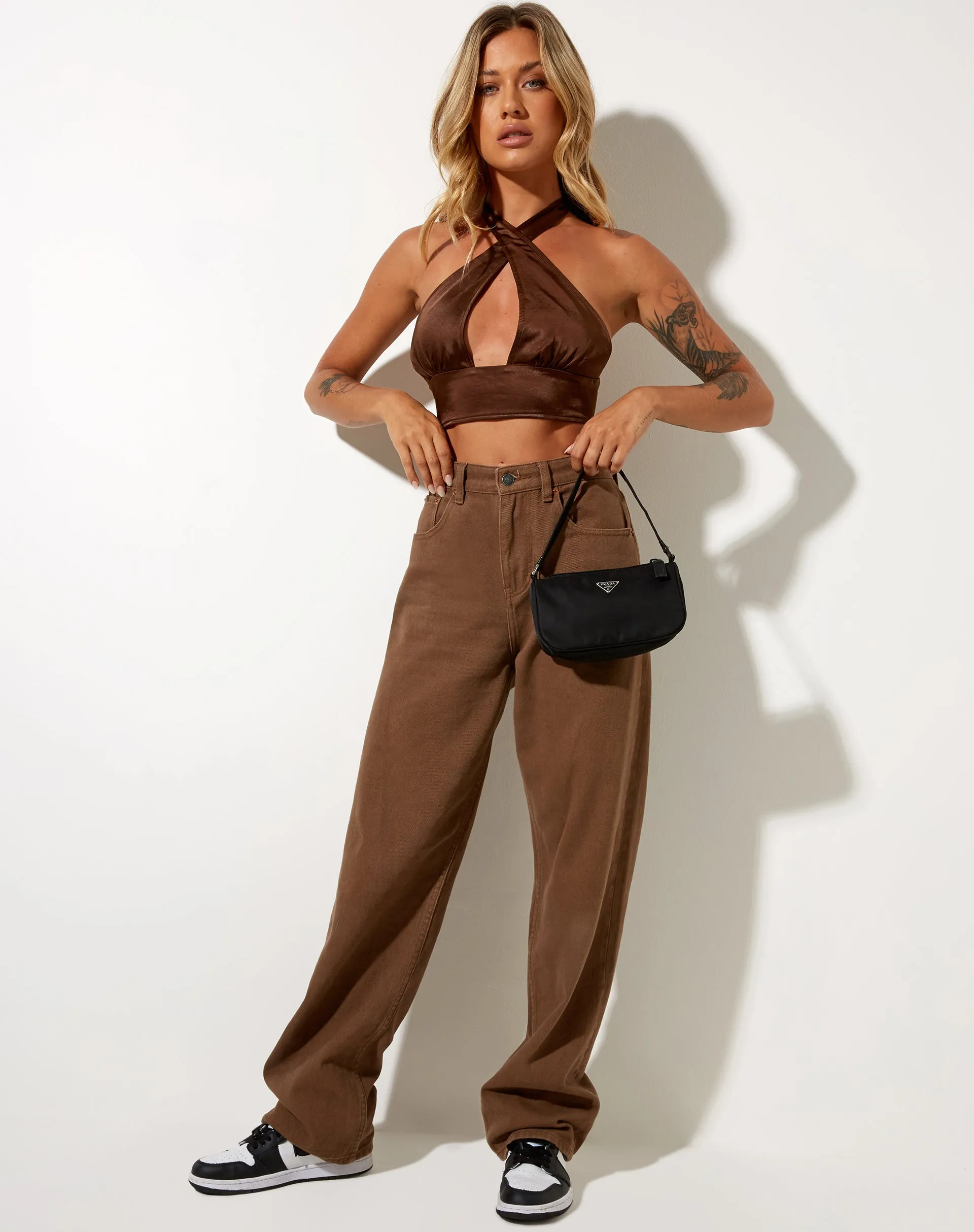 Silta Crop Top in Satin Chocolate sold by Motel Rocks product image thumbnail 5