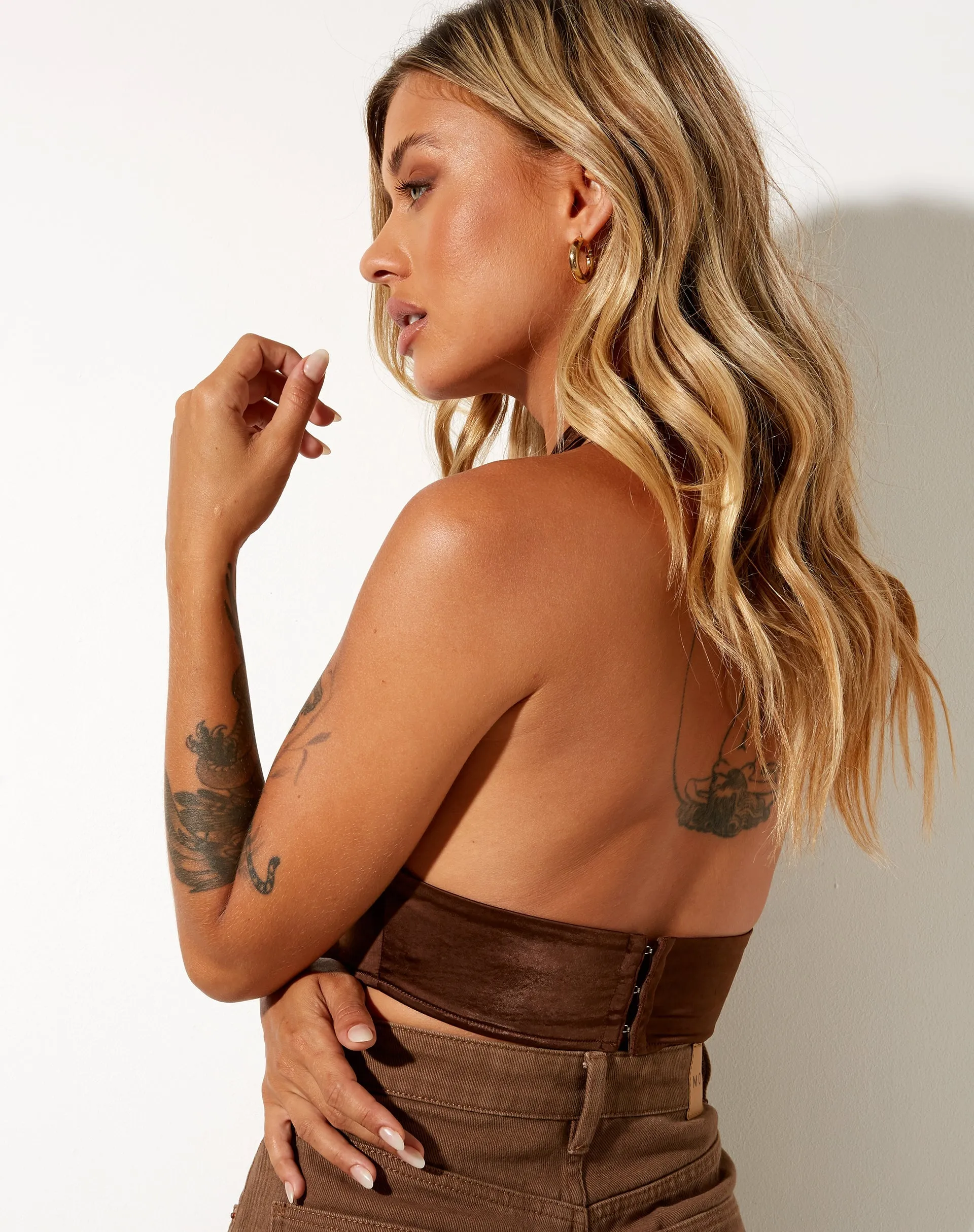 Silta Crop Top in Satin Chocolate sold by Motel Rocks product image thumbnail 4
