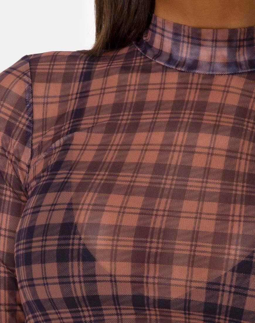 Lara Crop Top in Net Checking Out Brown sold by Motel Rocks product image thumbnail 5