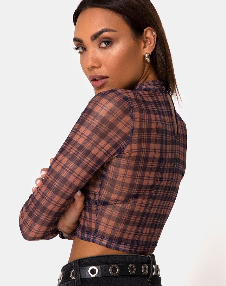 Lara Crop Top in Net Checking Out Brown sold by Motel Rocks product image thumbnail 2