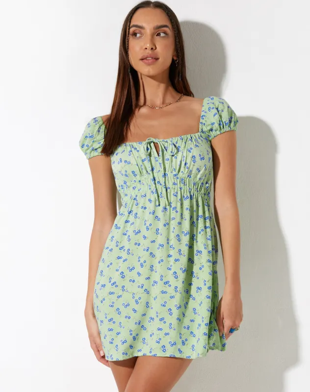 Galova Mini Dress in Lime Floral sold by Motel Rocks