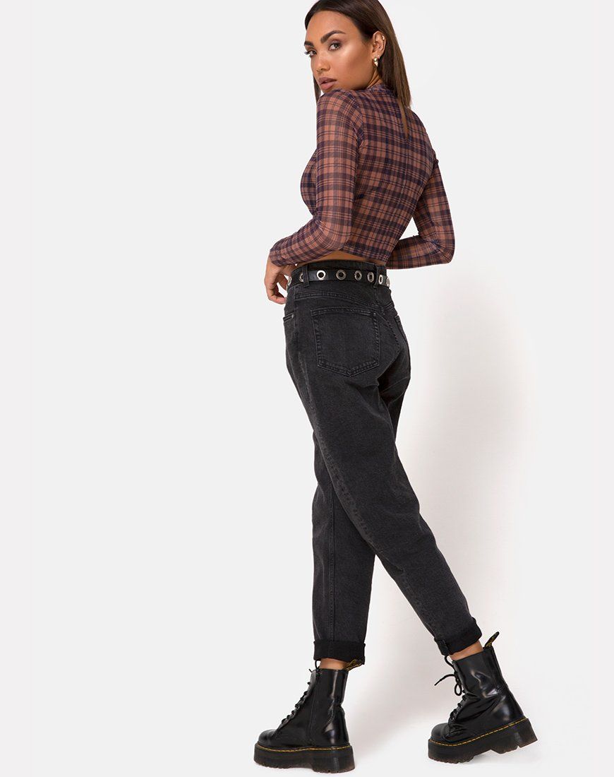 Lara Crop Top in Net Checking Out Brown sold by Motel Rocks product image thumbnail 4