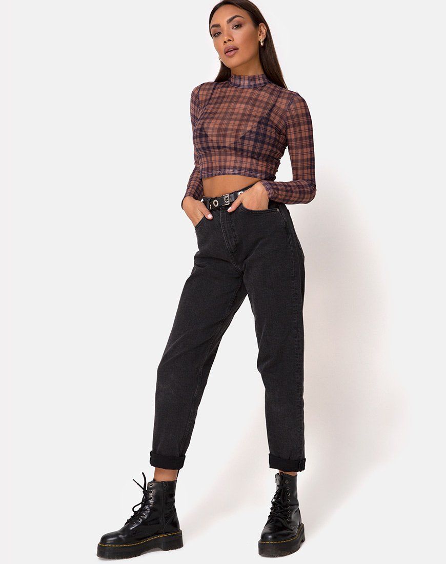 Lara Crop Top in Net Checking Out Brown sold by Motel Rocks product image thumbnail 3
