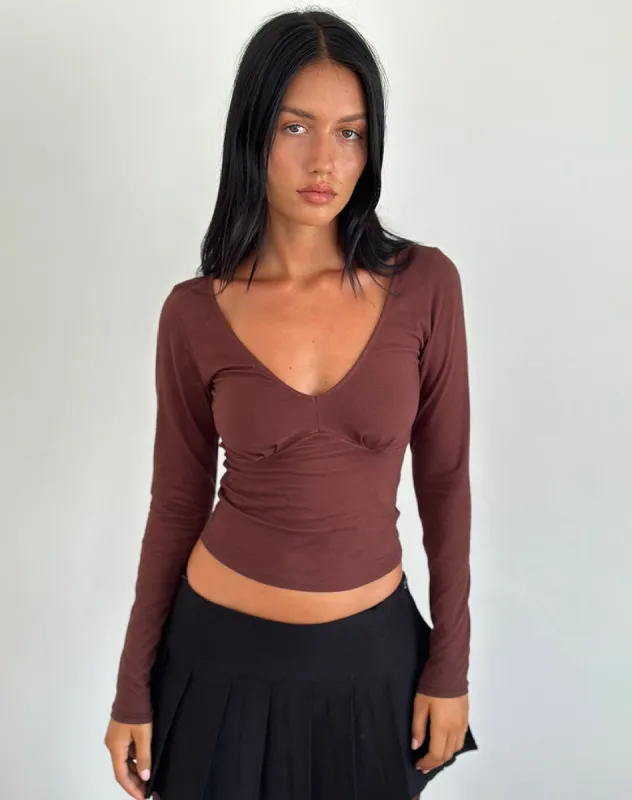 Sisil Long Sleeve Top in Bitter Chocolate made by Motel Rocks