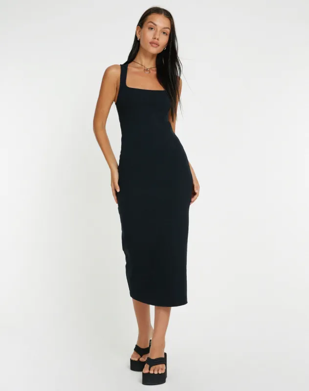 Uzma Midi Dress in Black sold by Motel Rocks