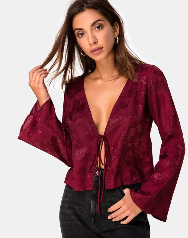 Merida Top in Satin Rose Burgundy sold by Motel Rocks