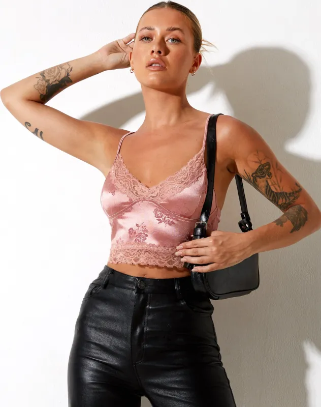 Dyrana Crop Top in Rose Flock Pale Pink sold by Motel Rocks