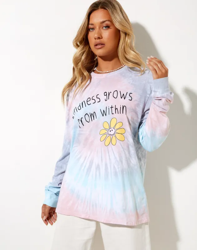 Olivia Long Sleeve Tee in White Tie Dye Kindness Grow made by Motel Rocks