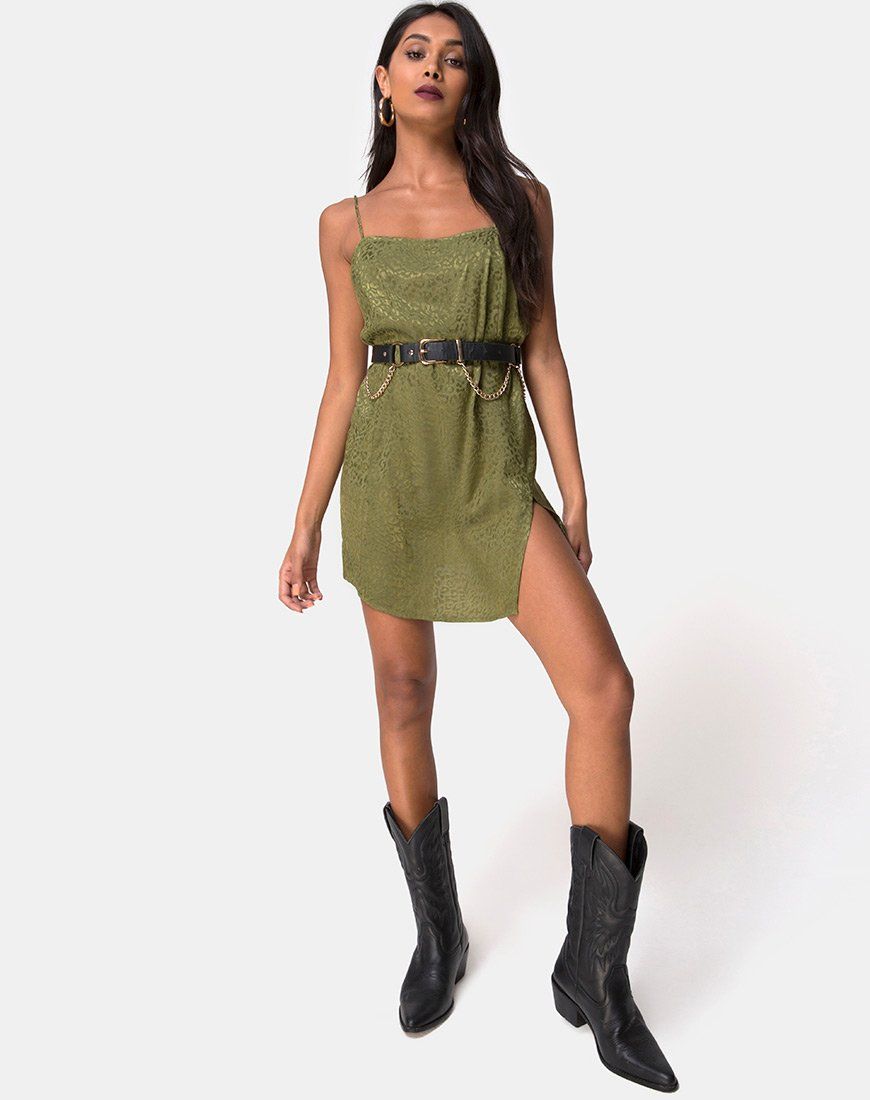 Datista Slip Dress in Satin Cheetah Khaki sold by Motel Rocks product image thumbnail 3
