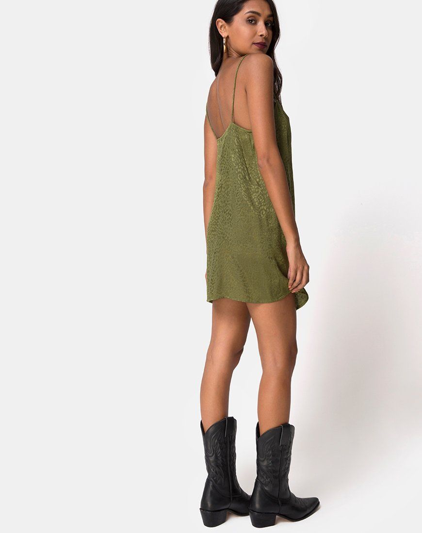 Datista Slip Dress in Satin Cheetah Khaki sold by Motel Rocks product image thumbnail 4