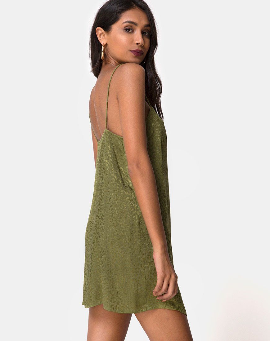 Datista Slip Dress in Satin Cheetah Khaki sold by Motel Rocks product image thumbnail 2