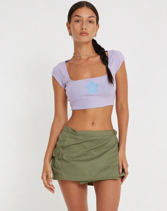 Sidra Crop Top in Lilac Cute Daisy Blue sold by Motel Rocks