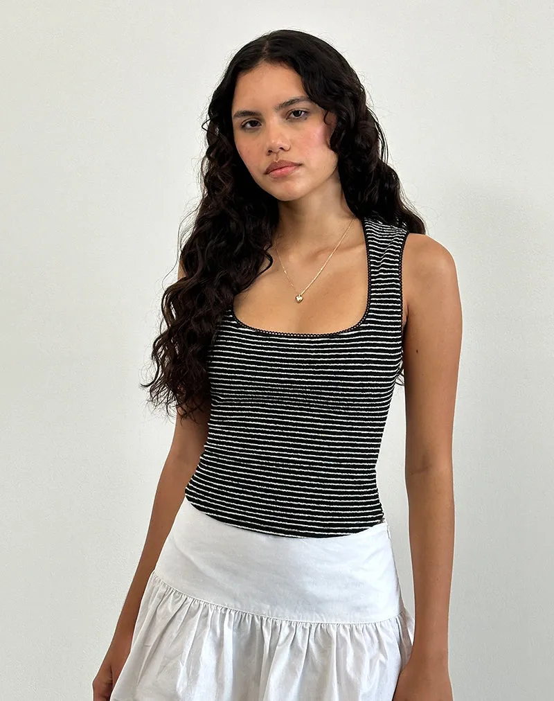 Jinsu Top in Black and White Stripe with Picot Trim sold by Motel Rocks product image thumbnail 3