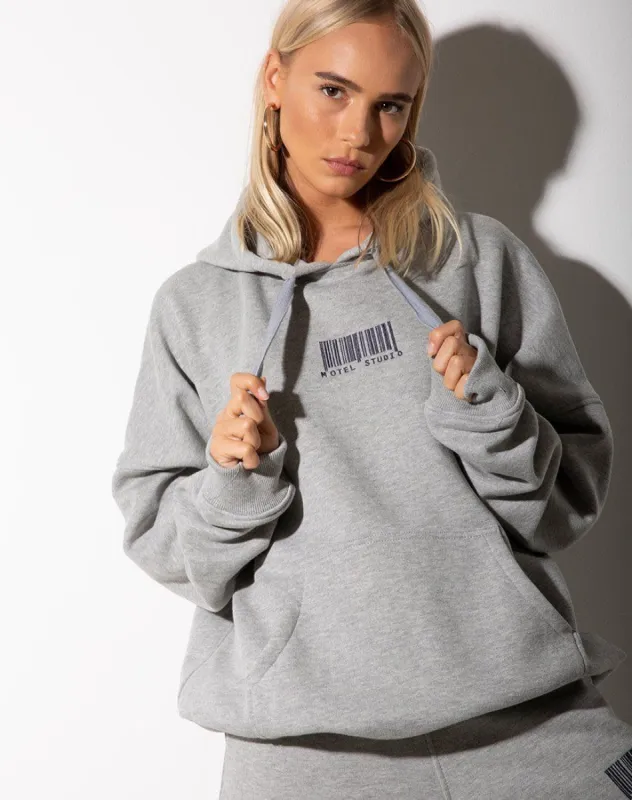 Oversize Hoody in Greymarl Motel Barcode Embro sold by Motel Rocks