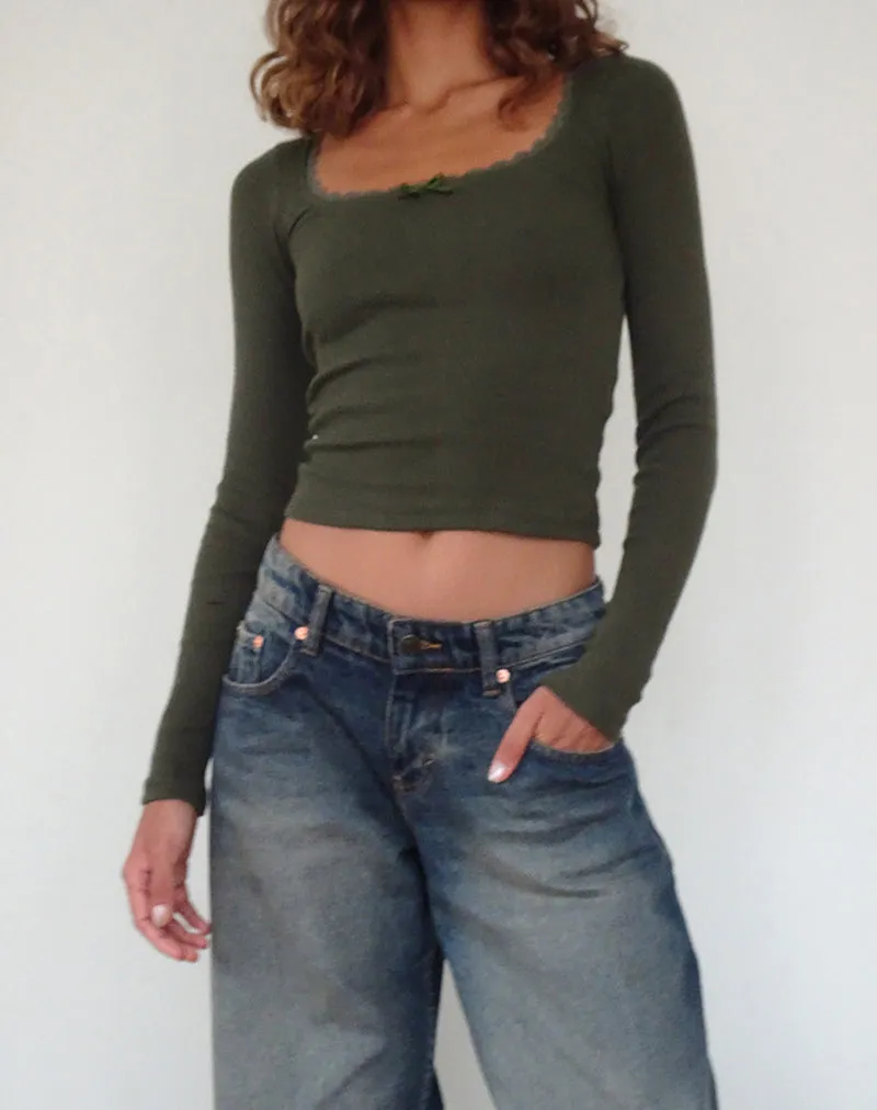 Bovita Long Sleeve Ribbed Top in Olive sold by Motel Rocks product image thumbnail 3