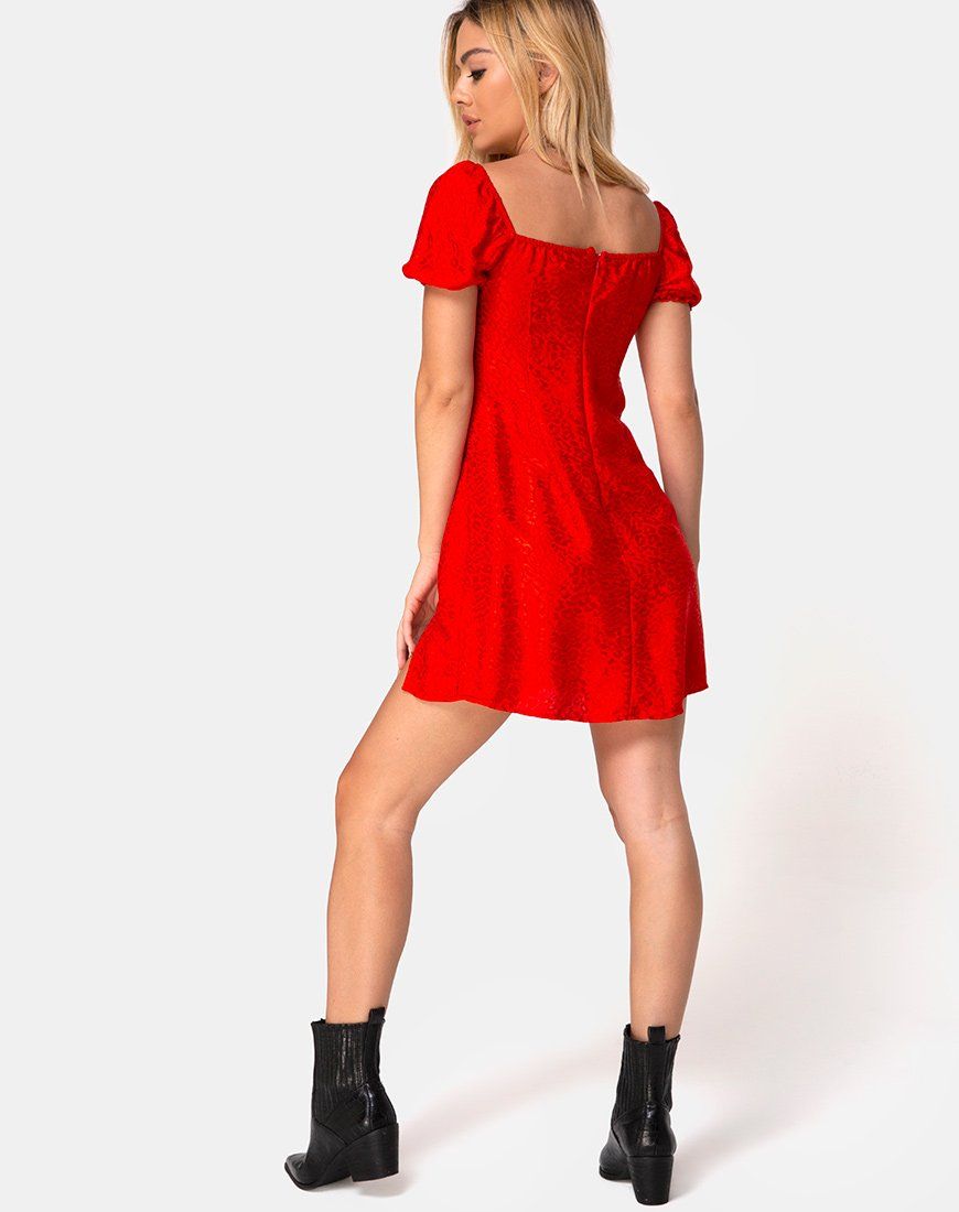 Lonma Dress in Satin Cheetah Red sold by Motel Rocks product image thumbnail 4