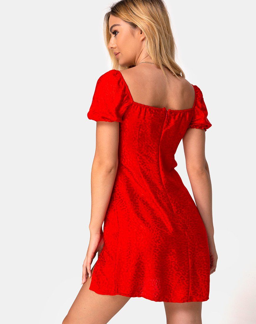 Lonma Dress in Satin Cheetah Red sold by Motel Rocks product image thumbnail 2