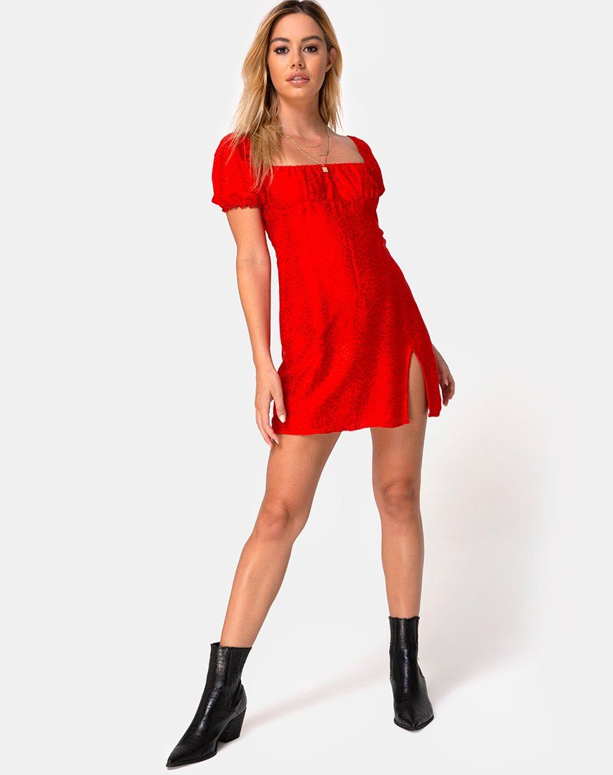 Lonma Dress in Satin Cheetah Red sold by Motel Rocks product image thumbnail 3