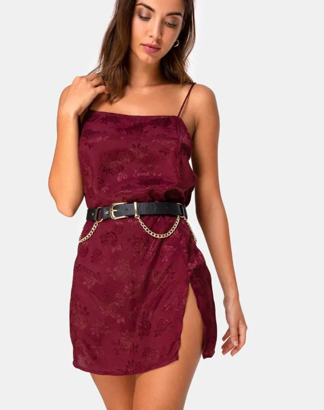 Datista Slip Dress in Satin Rose Burgundy sold by Motel Rocks