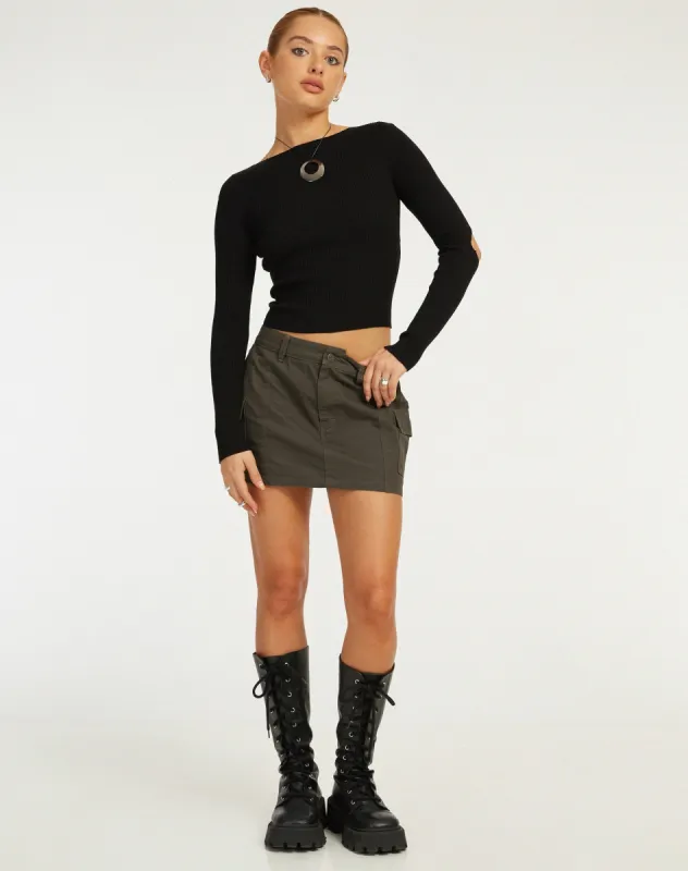 Tayon Long Sleeve Rib Top in Black made by Motel Rocks