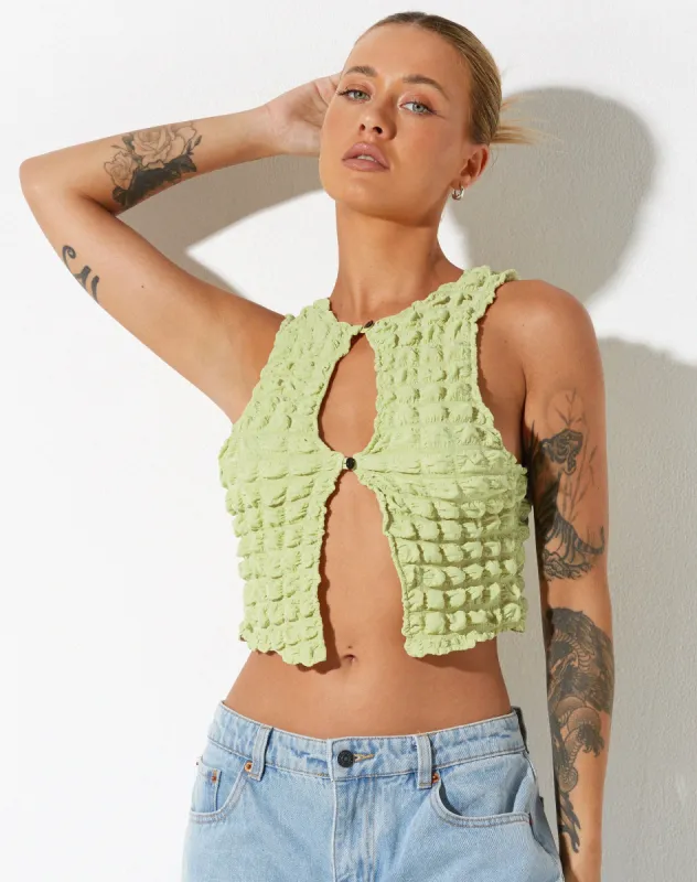 Neno Crop Top in Big Bubble Jersey Pastel Lime sold by Motel Rocks