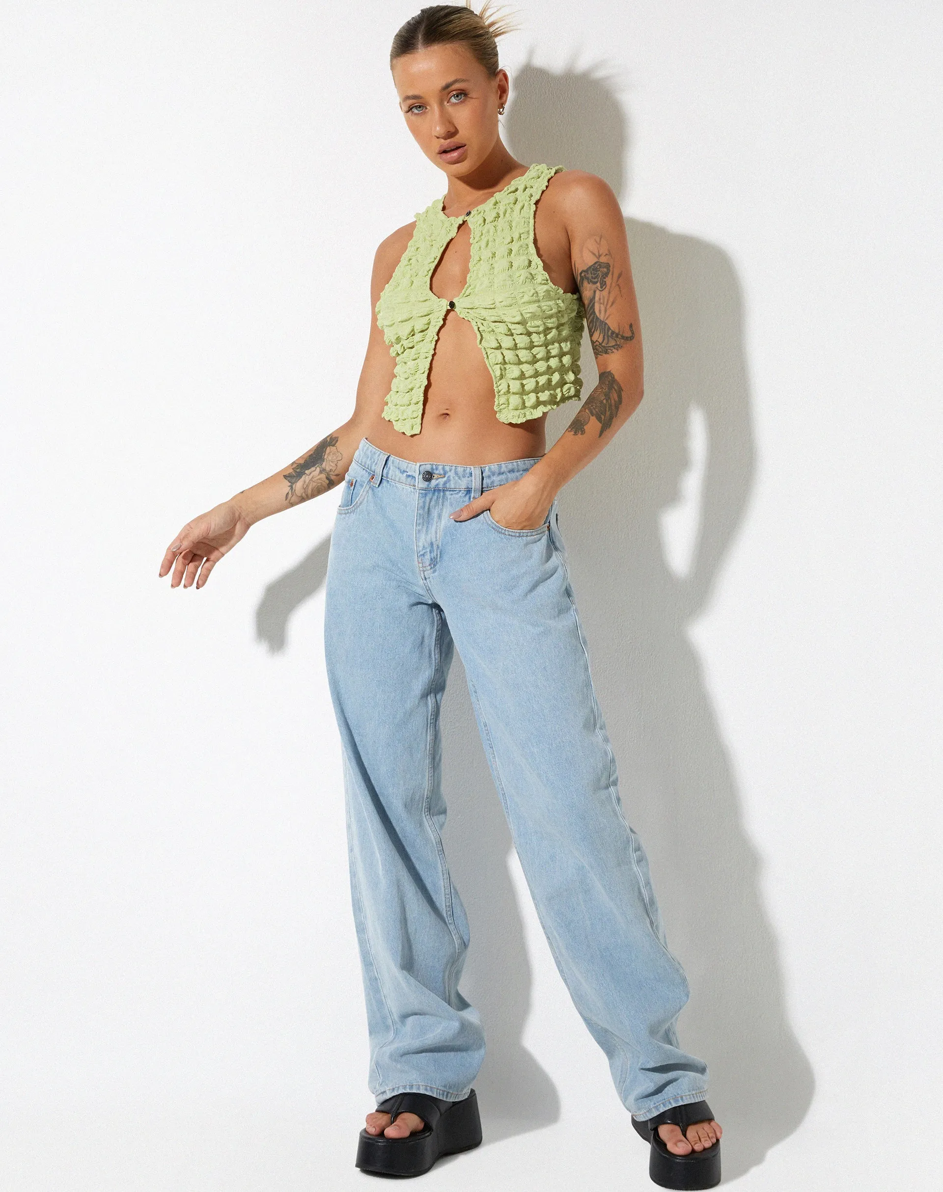 Neno Crop Top in Big Bubble Jersey Pastel Lime sold by Motel Rocks product image thumbnail 3