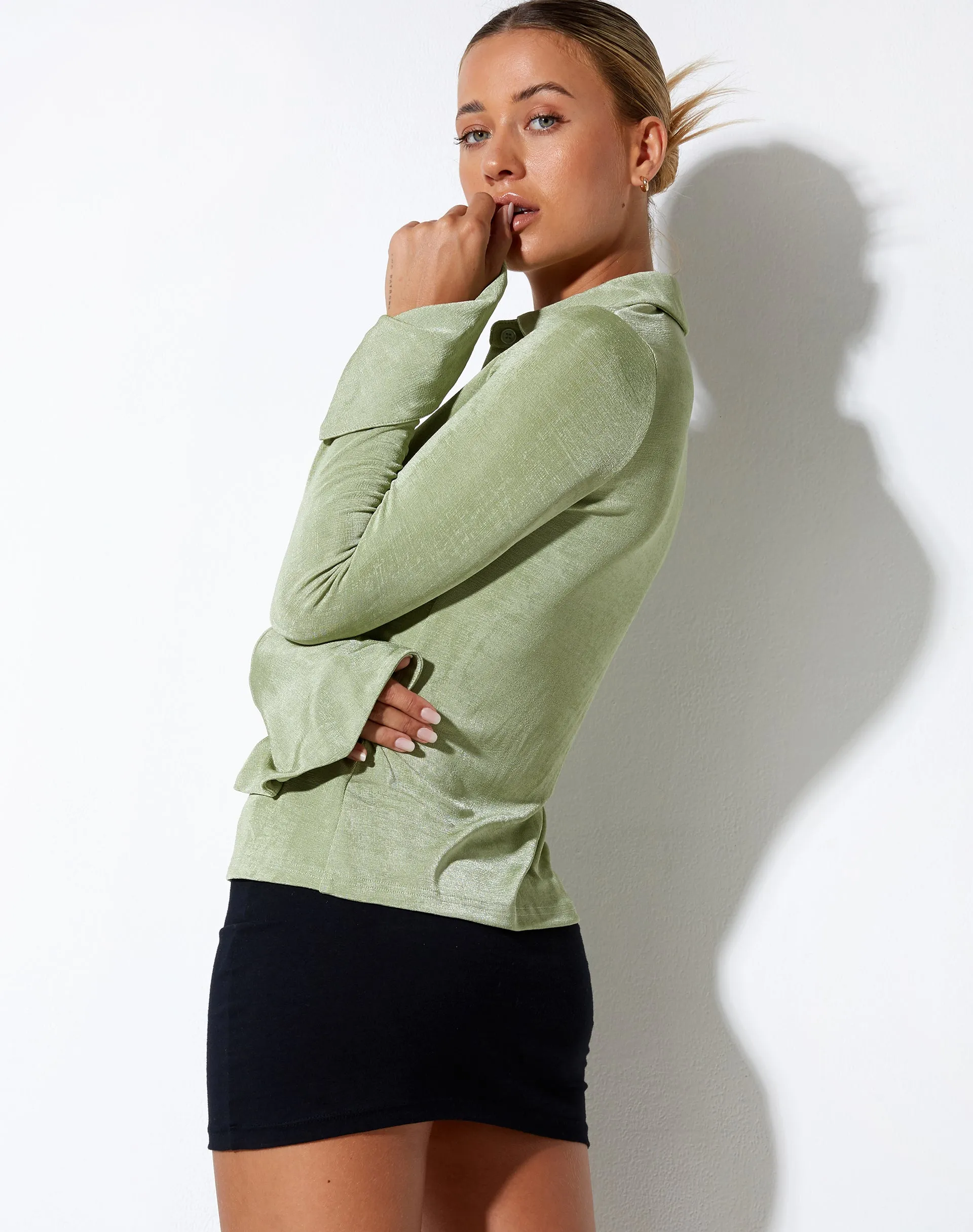 Keani Long Sleeve Shirt in Crepe Seafoam Green sold by Motel Rocks product image thumbnail 2