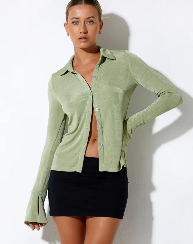 Keani Long Sleeve Shirt in Crepe Seafoam Green made by Motel Rocks