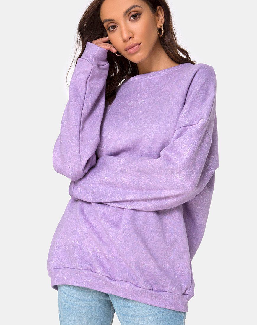 Glo Sweatshirt in Purple Acid Wash sold by Motel Rocks