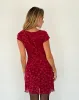 Lashka Mini Dress in Red Grunge Floral Flock sold by Motel Rocks