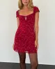 Lashka Mini Dress in Red Grunge Floral Flock sold by Motel Rocks