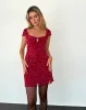 Lashka Mini Dress in Red Grunge Floral Flock sold by Motel Rocks