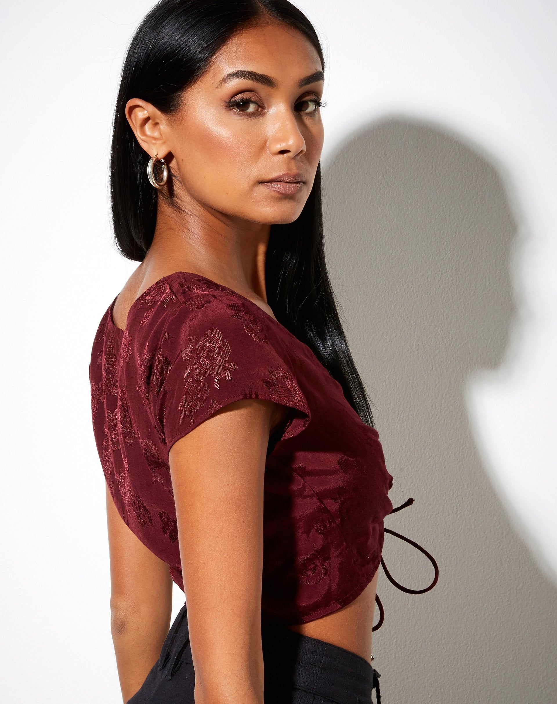Raeto Crop Top in Satin Rose Burgundy sold by Motel Rocks product image thumbnail 3