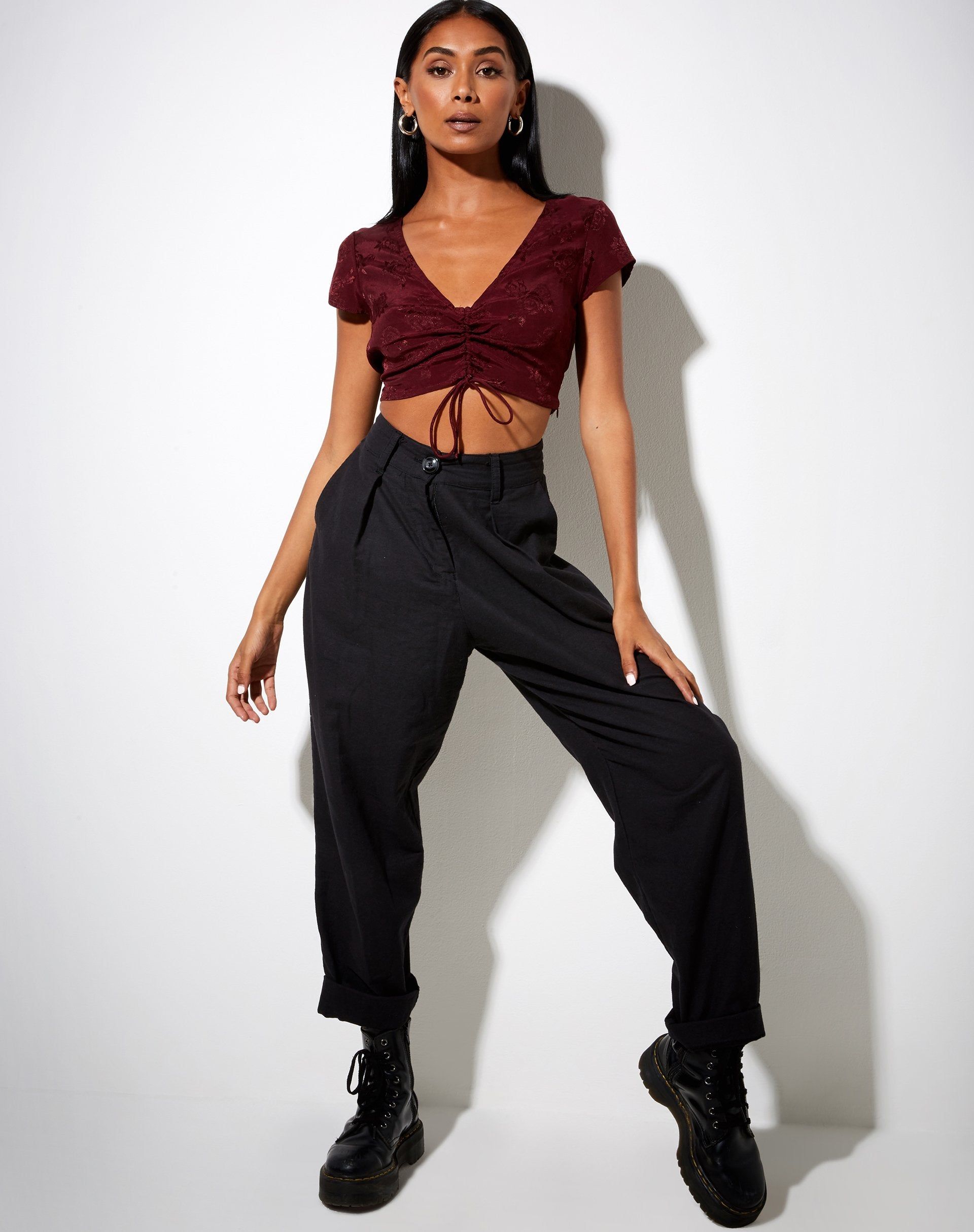 Raeto Crop Top in Satin Rose Burgundy sold by Motel Rocks product image thumbnail 4