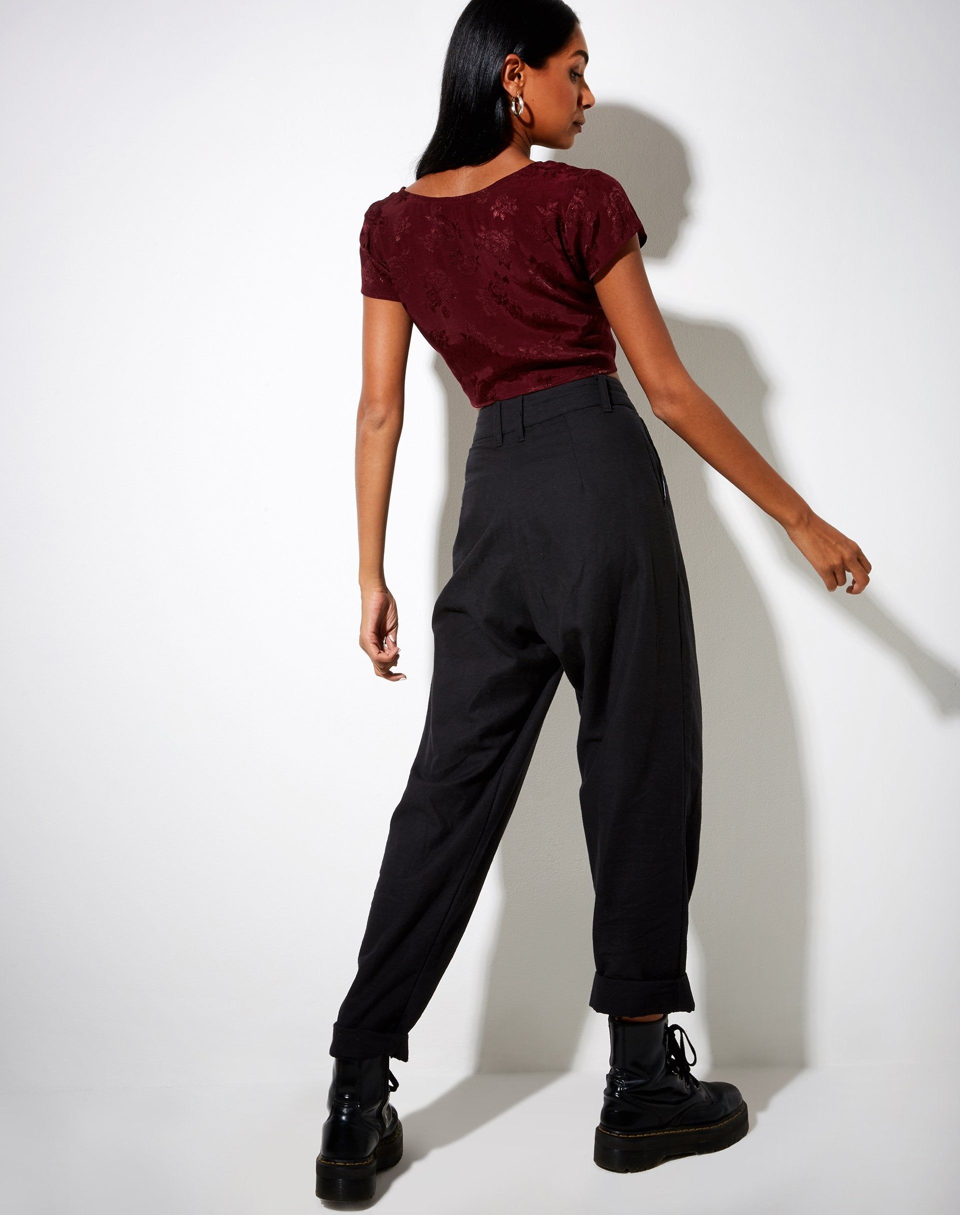 Raeto Crop Top in Satin Rose Burgundy sold by Motel Rocks product image thumbnail 5