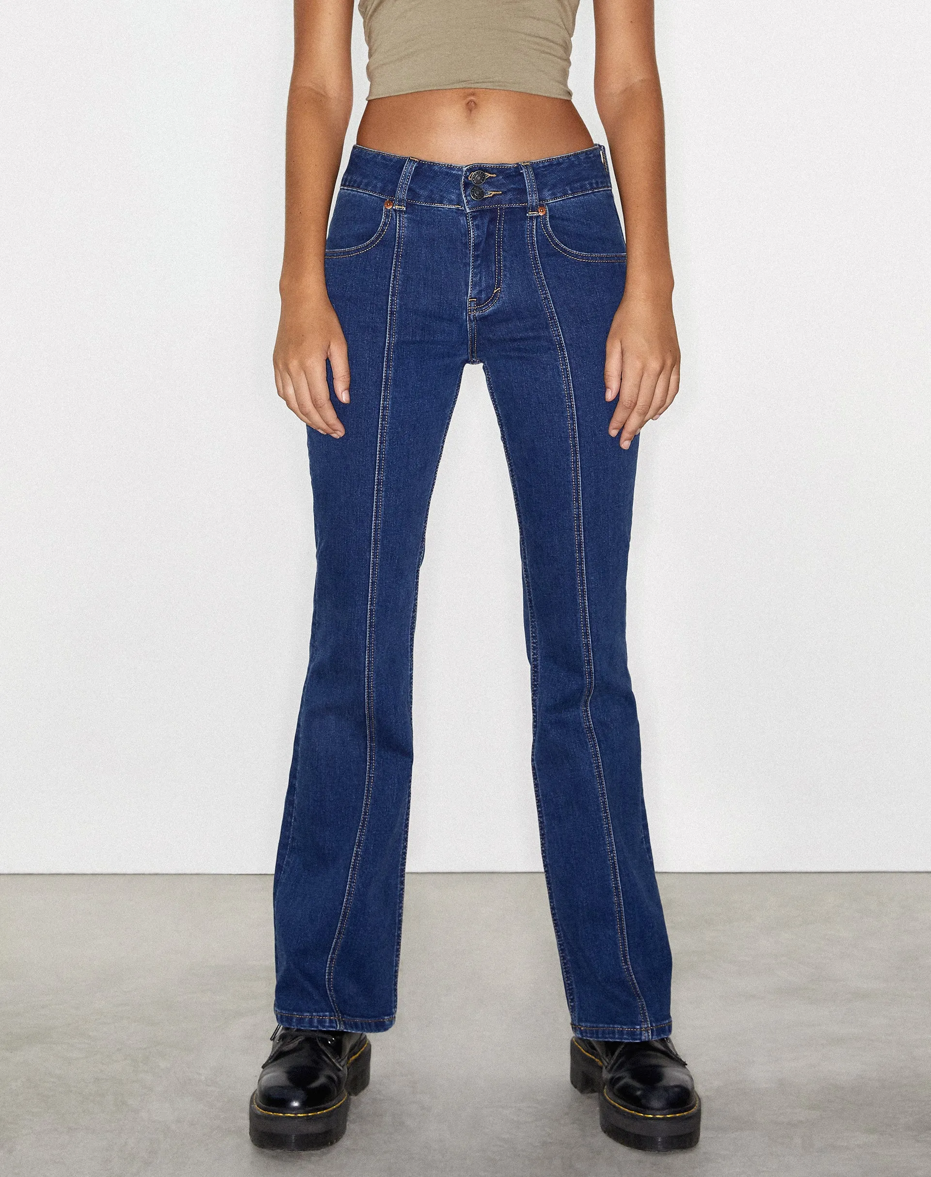 Low Rise Seam Jeans in 90's Indigo sold by Motel Rocks