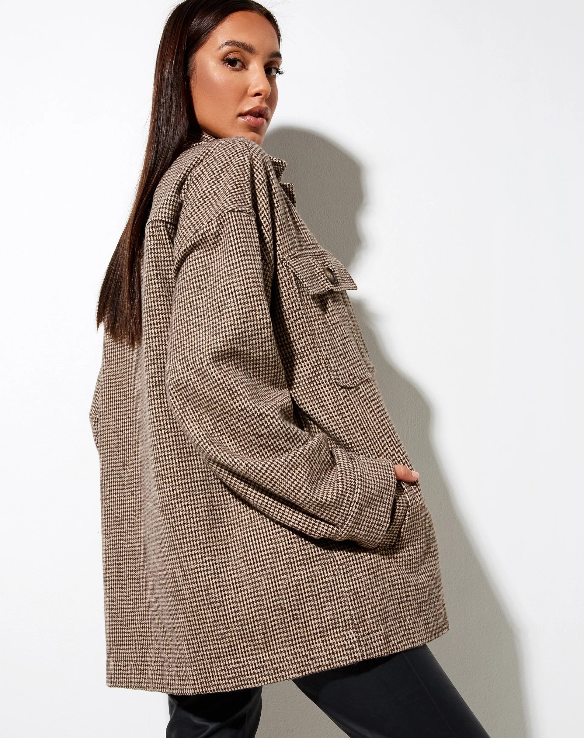 Marcel Shirt in Houndstooth Brown sold by Motel Rocks product image thumbnail 3