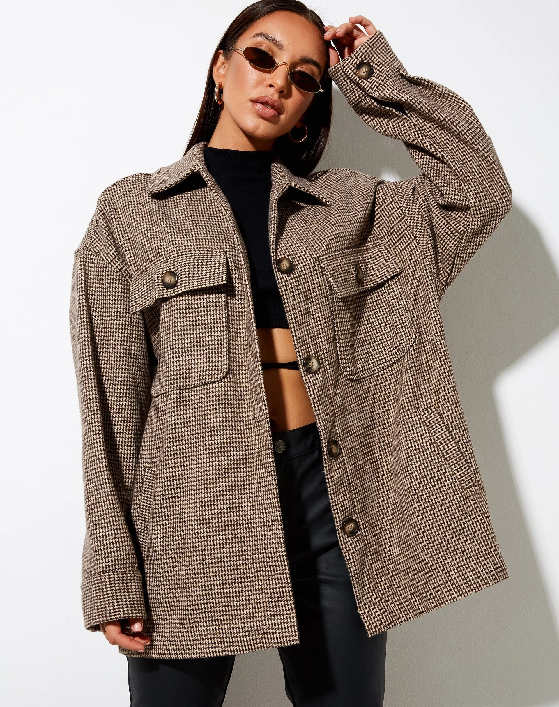 Marcel Shirt in Houndstooth Brown sold by Motel Rocks