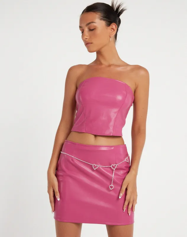 Dena Corset Top in PU Hot Pink sold by Motel Rocks