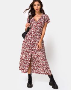 Larin Midi Dress in Floral Charm Red sold by Motel Rocks