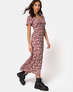 Larin Midi Dress in Floral Charm Red sold by Motel Rocks