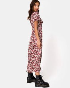 Larin Midi Dress in Floral Charm Red sold by Motel Rocks