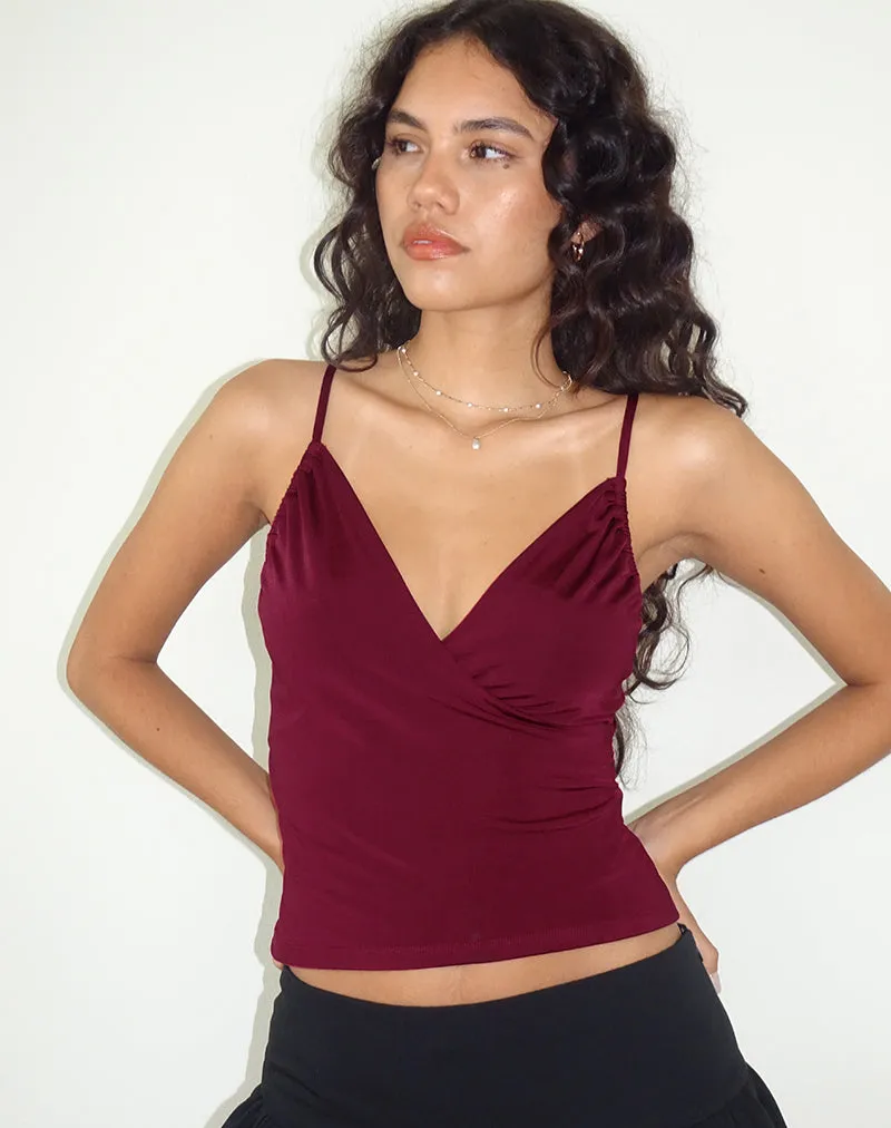 Bea Cross Front Top in Burgundy sold by Motel Rocks