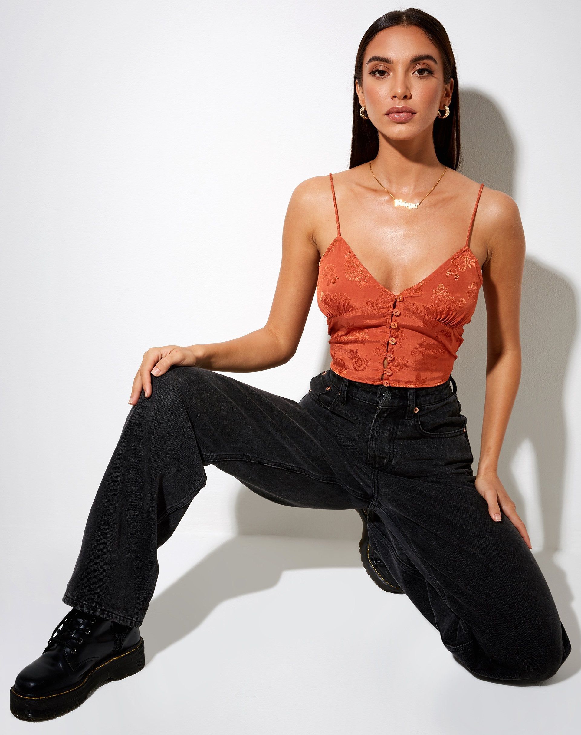 Sipa Crop Top in Satin Rose Copper sold by Motel Rocks