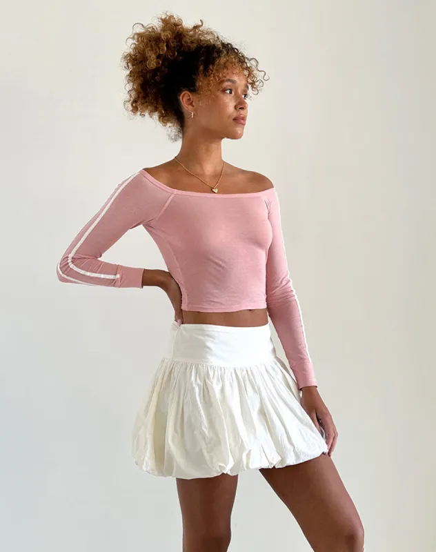 Gavya Bardot Long Sleeve Top in Pink Lady with White Stripe made by Motel Rocks