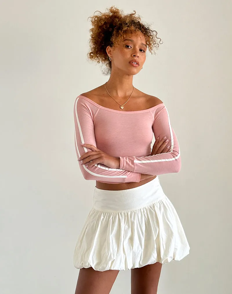 Gavya Bardot Long Sleeve Top in Pink Lady with White Stripe sold by Motel Rocks product image thumbnail 3