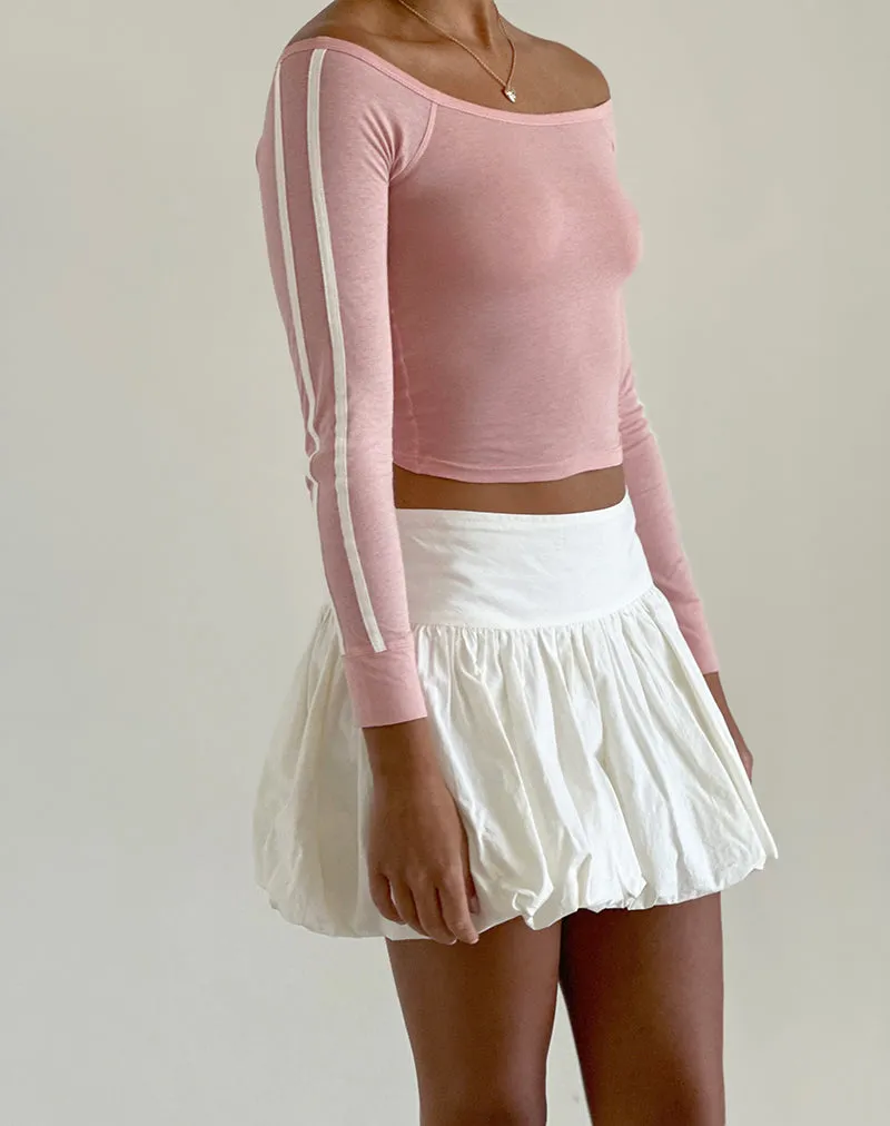 Gavya Bardot Long Sleeve Top in Pink Lady with White Stripe sold by Motel Rocks product image thumbnail 2
