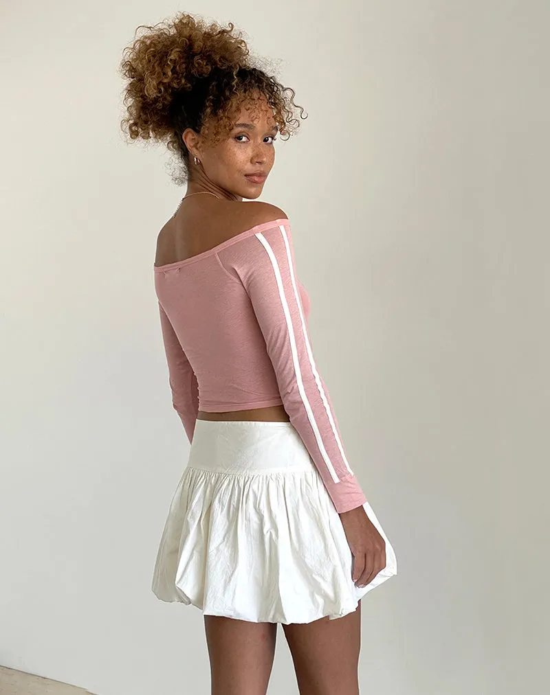 Gavya Bardot Long Sleeve Top in Pink Lady with White Stripe sold by Motel Rocks product image thumbnail 5