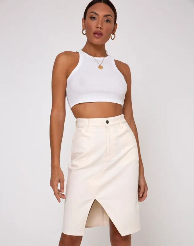 Flasa Midi Skirt in Ecru sold by Motel Rocks