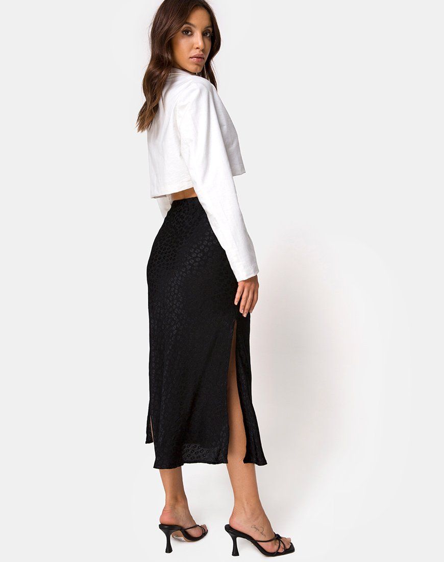 Tindra Midi Skirt in Satin Ditsy Rose Black sold by Motel Rocks product image thumbnail 2